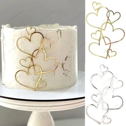 Wedding Cake Topper Gold Silver Love Heart Cake Decoration Valentine's Day Gift Dessert Decoration Acrylic Cupcake Toppers