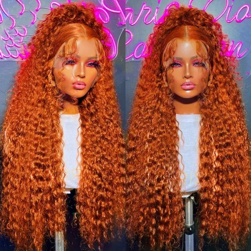 Deep wave Ginger Transparent lace front wig human hair 13x6 curly Hd lace Frontal 100% Human Hair Wigs Brazilian Wigs For Women