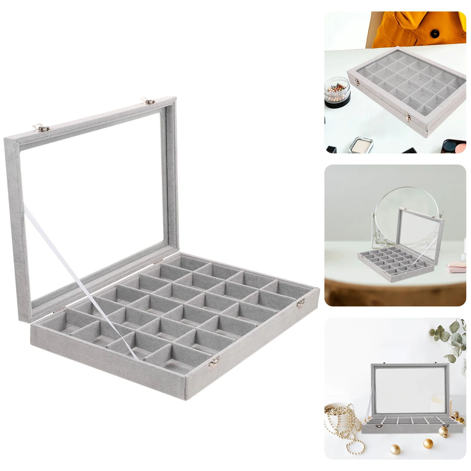 

24 Grid Detachable Jewelry Box Organizer Clear Lid Storage Case For Earrings Necklaces Rings Bracelets Big Jewelry Boxes Simple