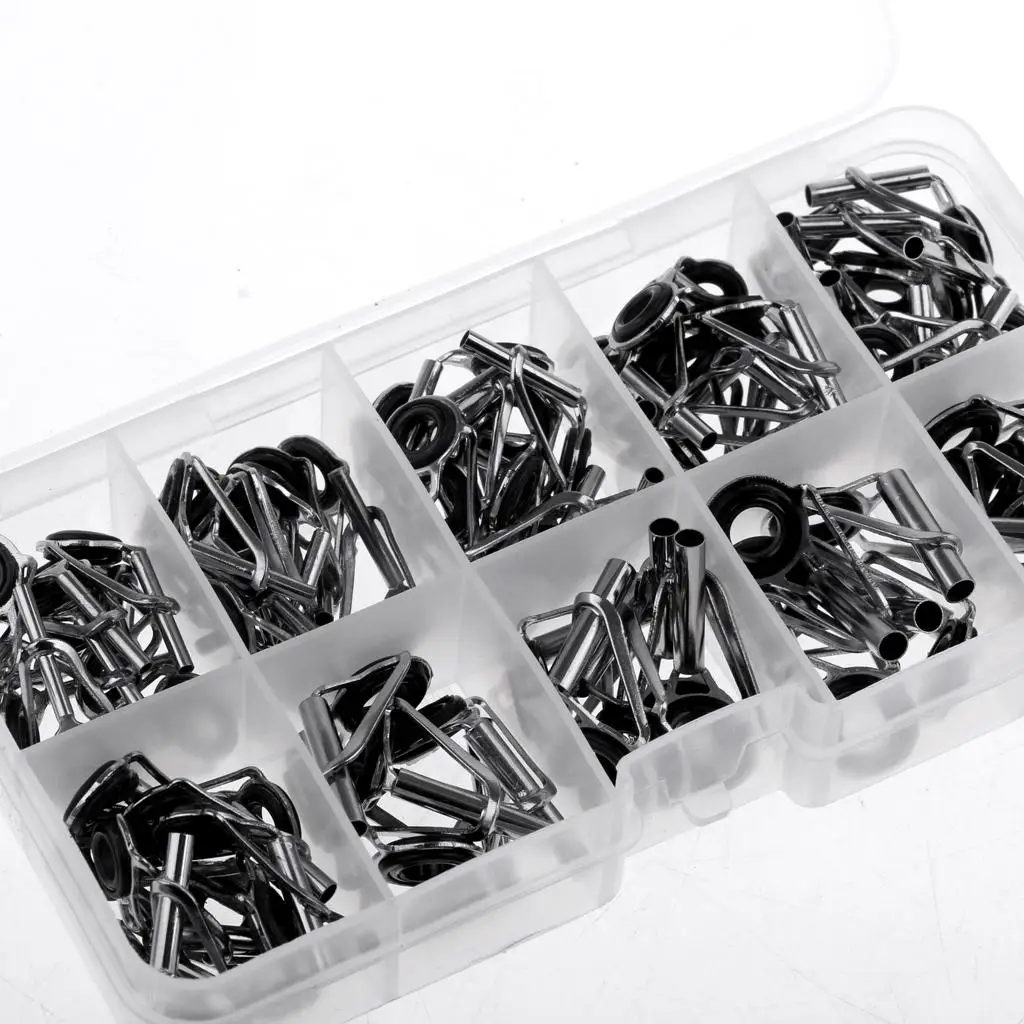 Fishing Rod Guides Set 80pcs Multi Size Ceramic Rings Rod Tip Top Guide Kit for DIY Repair and Maintenance