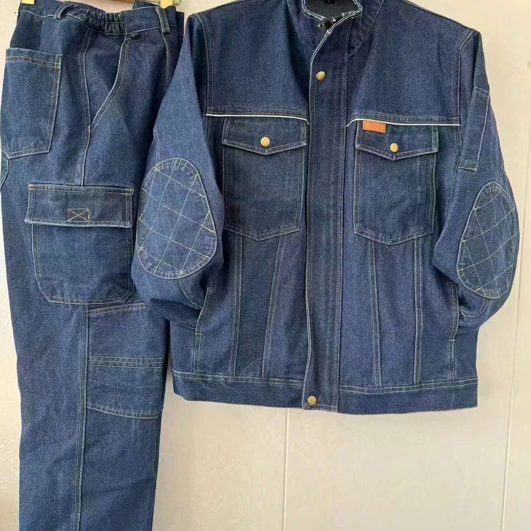 

Thiened Pure Cotton Spring Autumn Denim Workwear Set for Men W Anti-Heat Protective Clothing Work orm