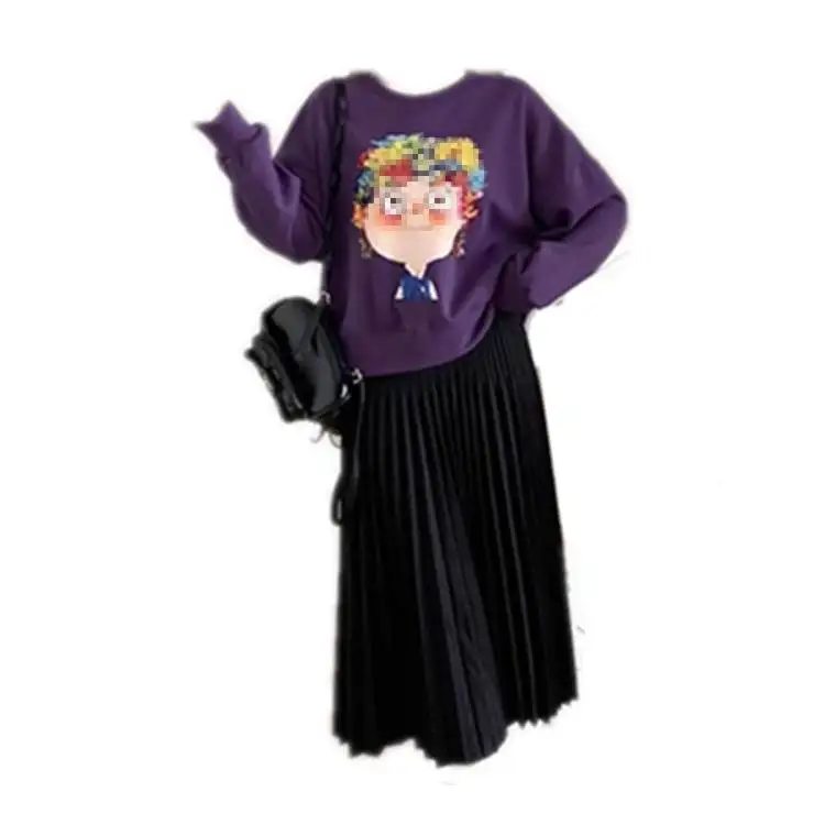 

plus Size Casual Sweatirt f Skirt Pleated 200 Pou Extra Large Women's Clothing Street Sle Winter Faion Ladies' Dr...