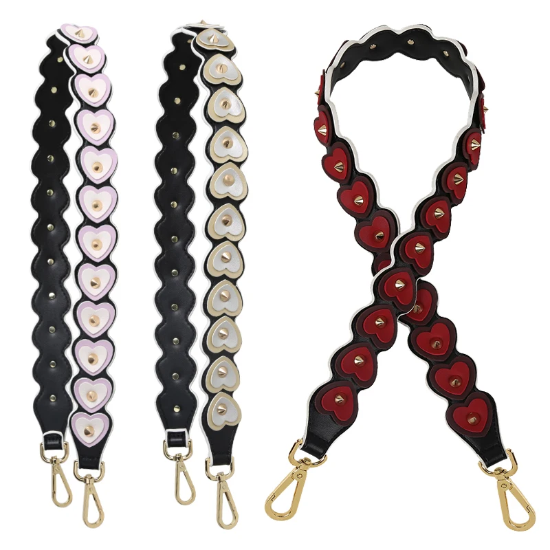 

90cm Leather Shoulder Bag Straps Heart Shaped Crossbody Handle with Rivets for Women DIY Handbag Purse Strap Bags Accessories