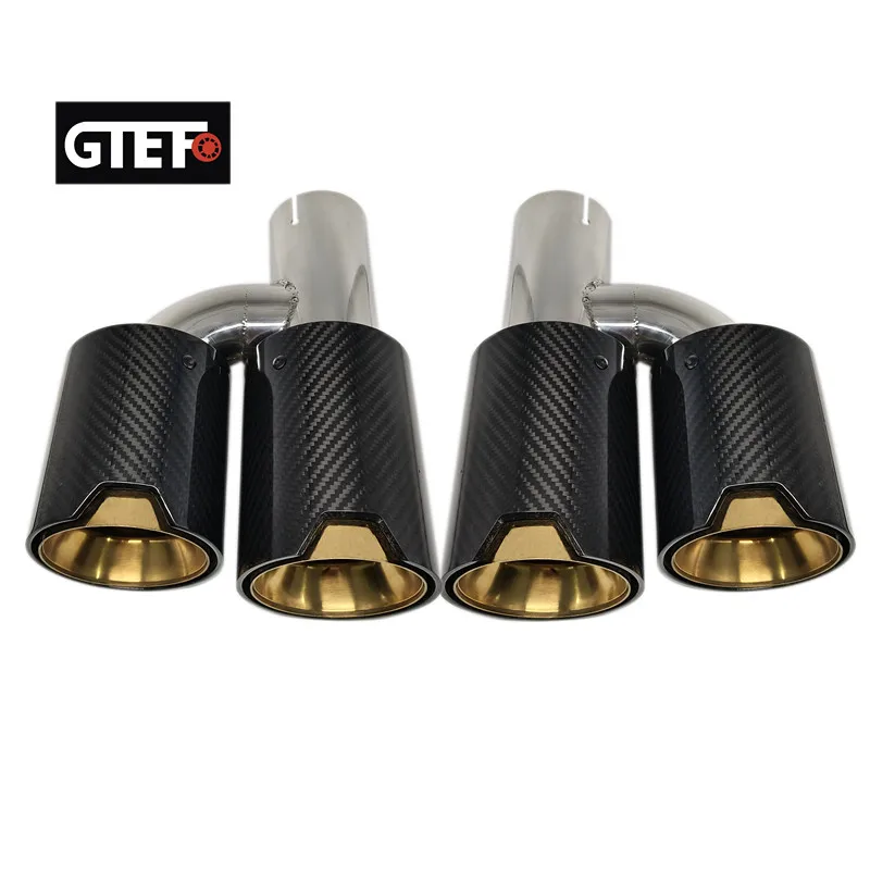 GTEFO 2 Stück Auto Glänzende H-Form Doppelauslass Carbon-Faser Auspuffblenden Schalldämpfer Endrohr für BMW Serie M Performance
