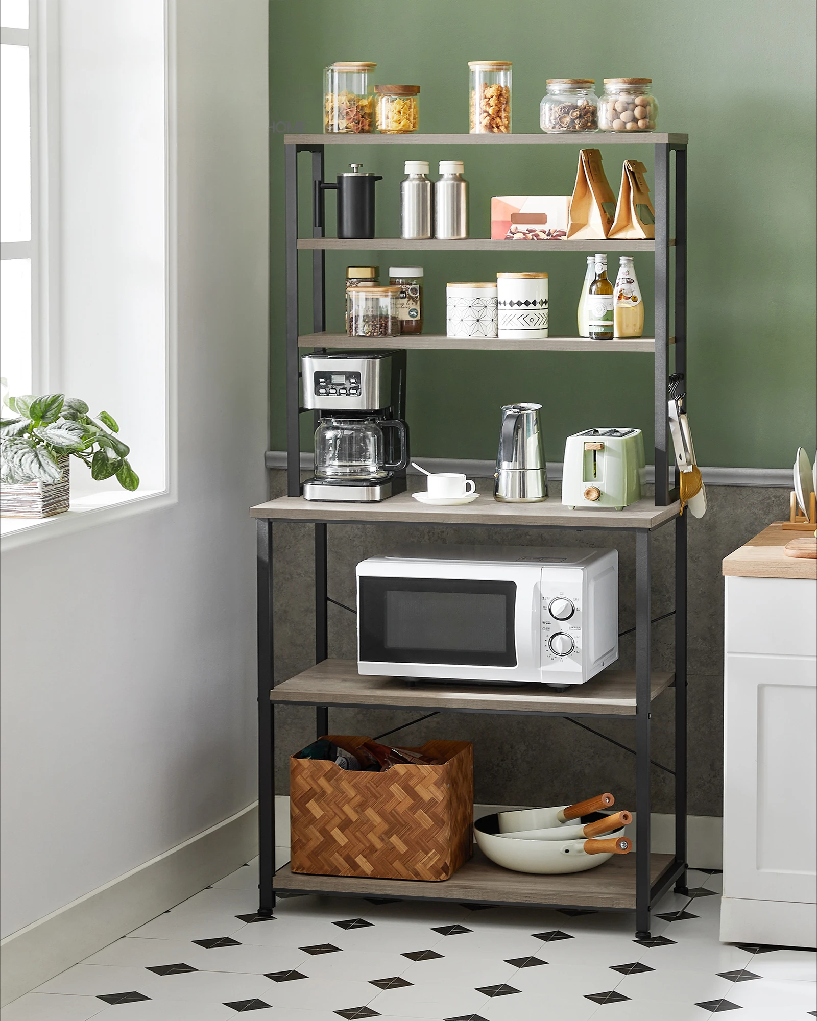 Kitchen Baker Rack microwave stand with storage wood metal kitchen utility rack