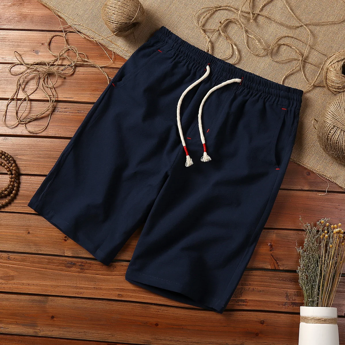 5XL Summer Hot Shorts Men Thin Breathable Solid Color White Loose Sports Casual Cotton Linen Drawcord Short Pants