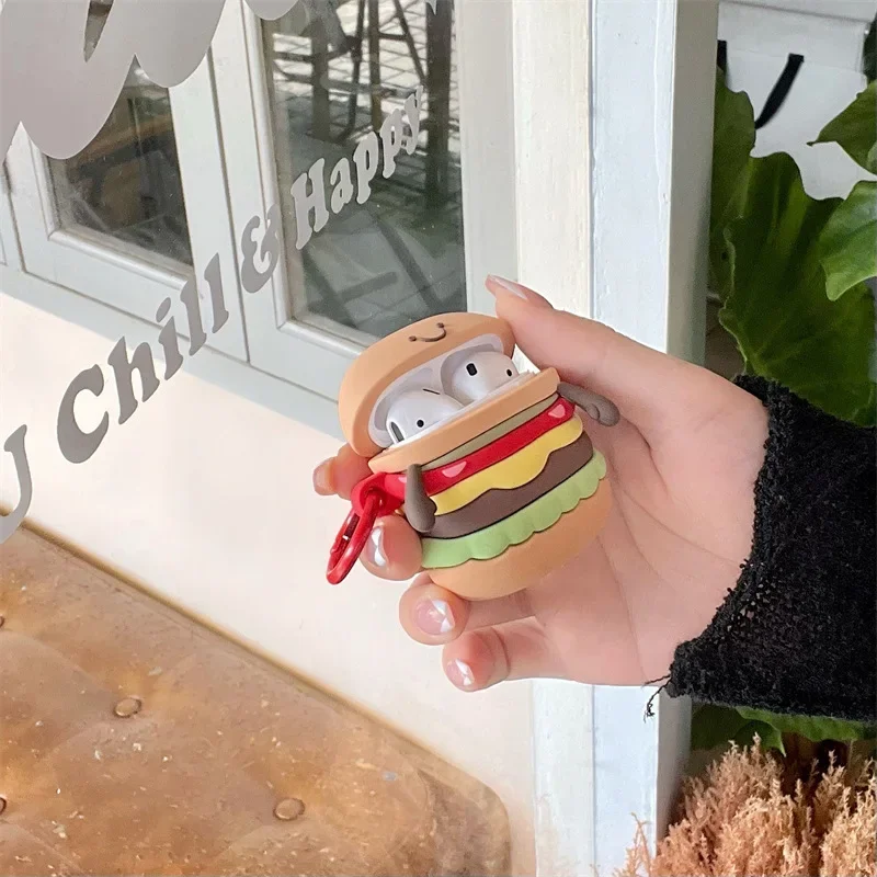 Funda de hamburguesa de dibujos animados para AirPods 4 Airpod 1 2 3 Pro Pro2 auriculares Bluetooth caja de carga funda protectora para auriculares