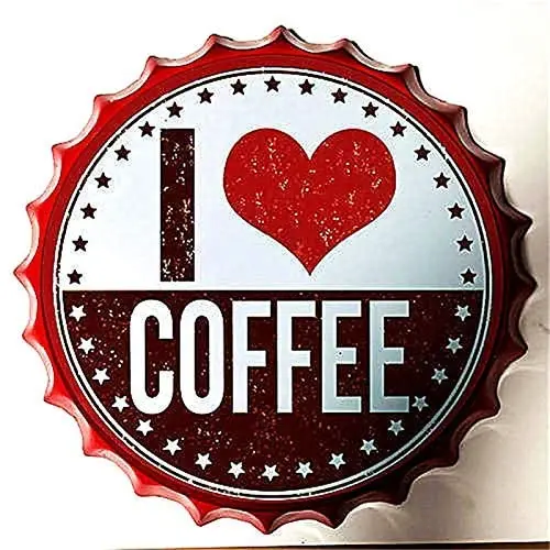 

Modern Retro Tin Sign Bottle Cap Metal Poster - I Love Coffee - ! for Shop/Bar/Club/Cafe/Home/Wall Decor, 13.8 inches