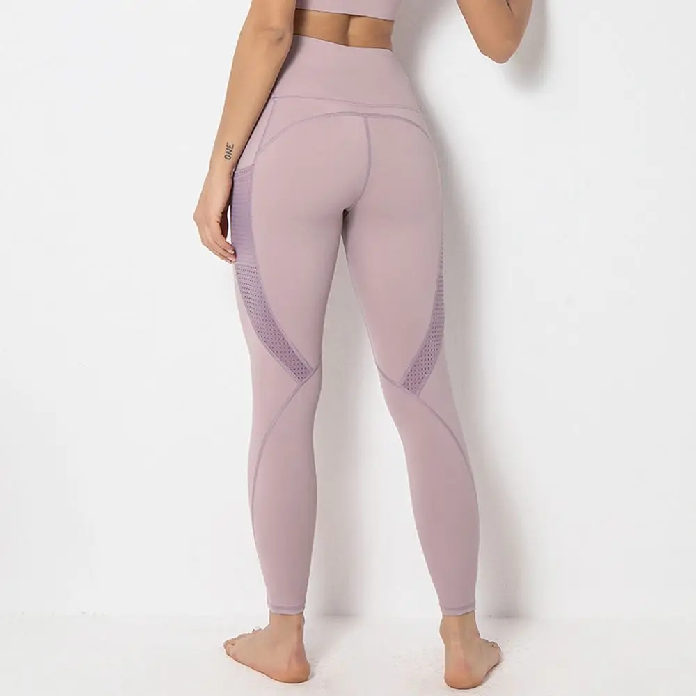 Women Yoga Pants Pocket Sports Running Fitness Trousers Female Cutout Splicing Butt Lift Tight High Elastic Breathable Leggings