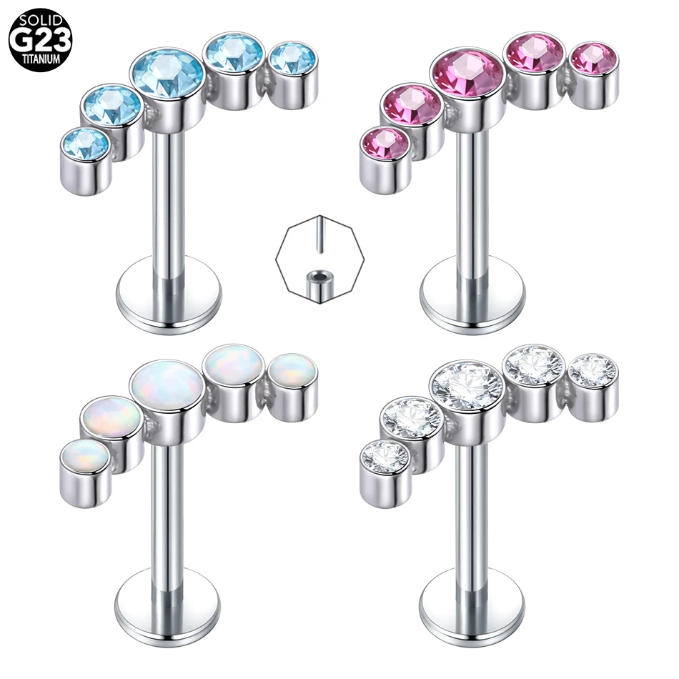 1/5PCS Titanium 16G CZ Labret Lip Ring Threadless Crystal Cluster Ear Cartilage Tragus Helix Daith Lobe Piercings Jewelry