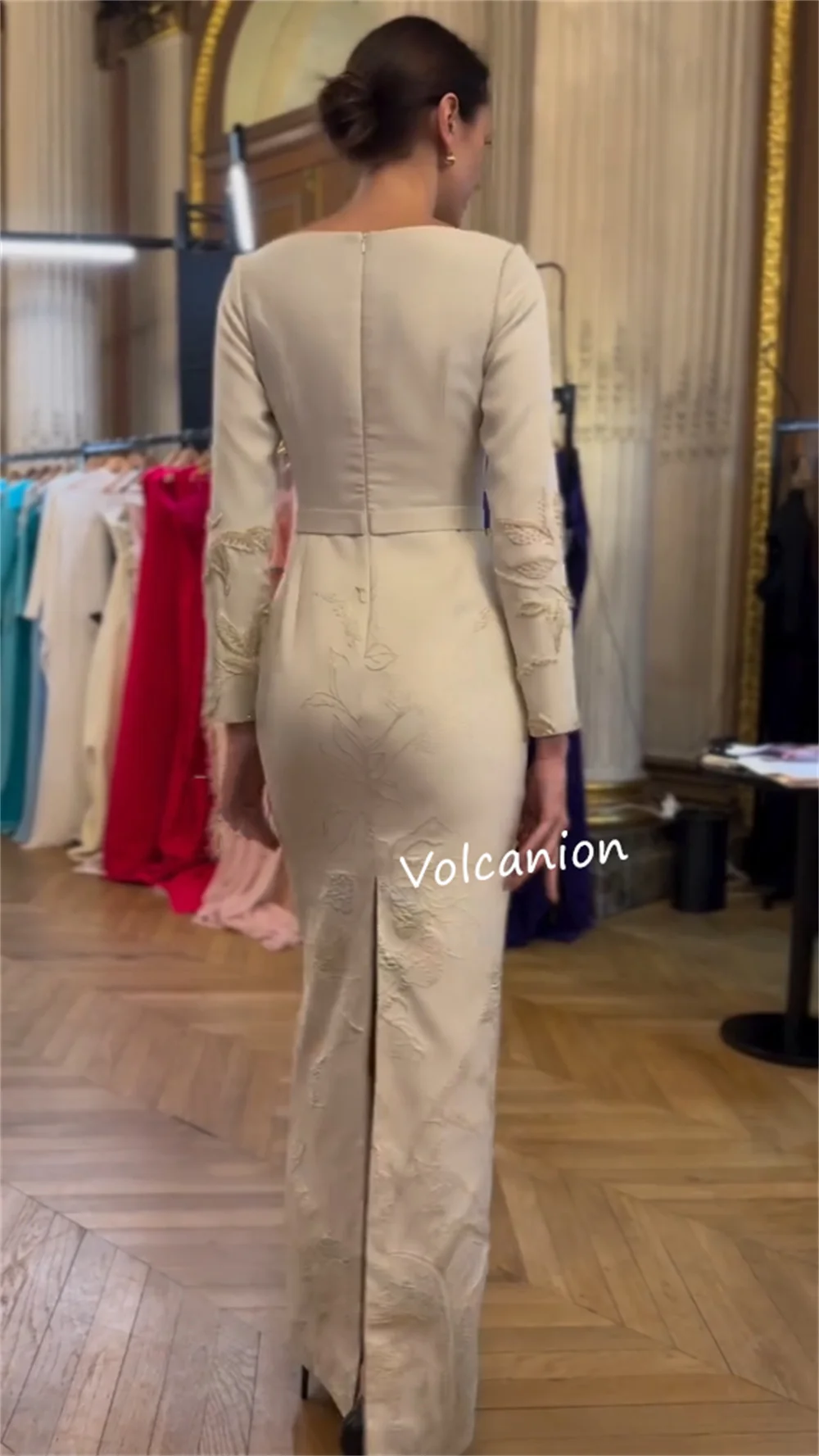 Customized Jersey Flower Pattern Beading Straight O-Neck Midi Dresses Bespoke Occasion Classic Exquisite Formal
