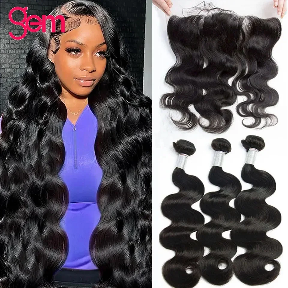 Body Wave Bundles With Closure 5x5 HD Lace Remy Brazilian Weaving 30 Inch Natural Hair Extension Human Hair Bundles With Frontal