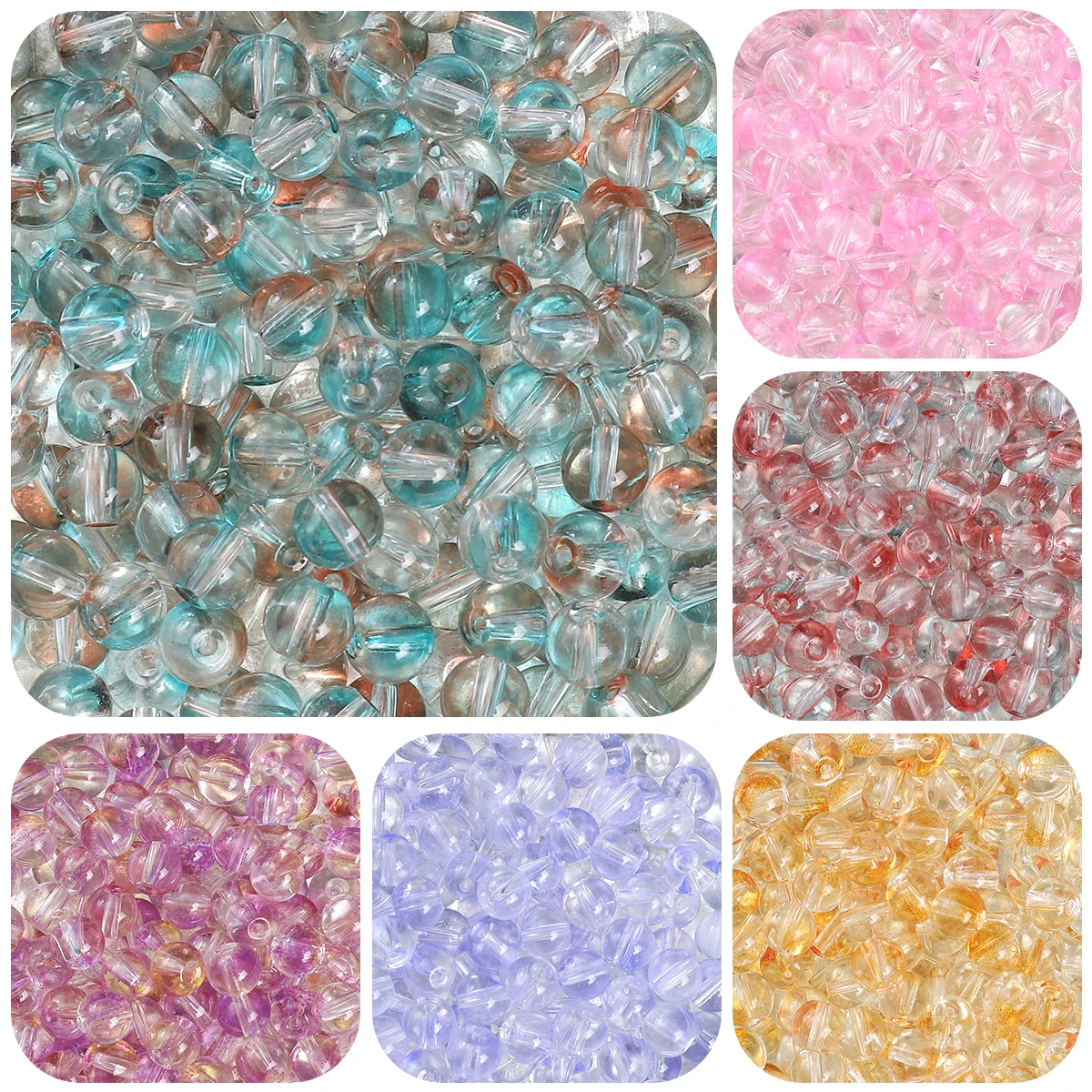 8mm Glass Jelly Bubble Double Round Beads For Making Jewelry DIY Earring Bracelet Necklace Women Girls Accessories 50pcs