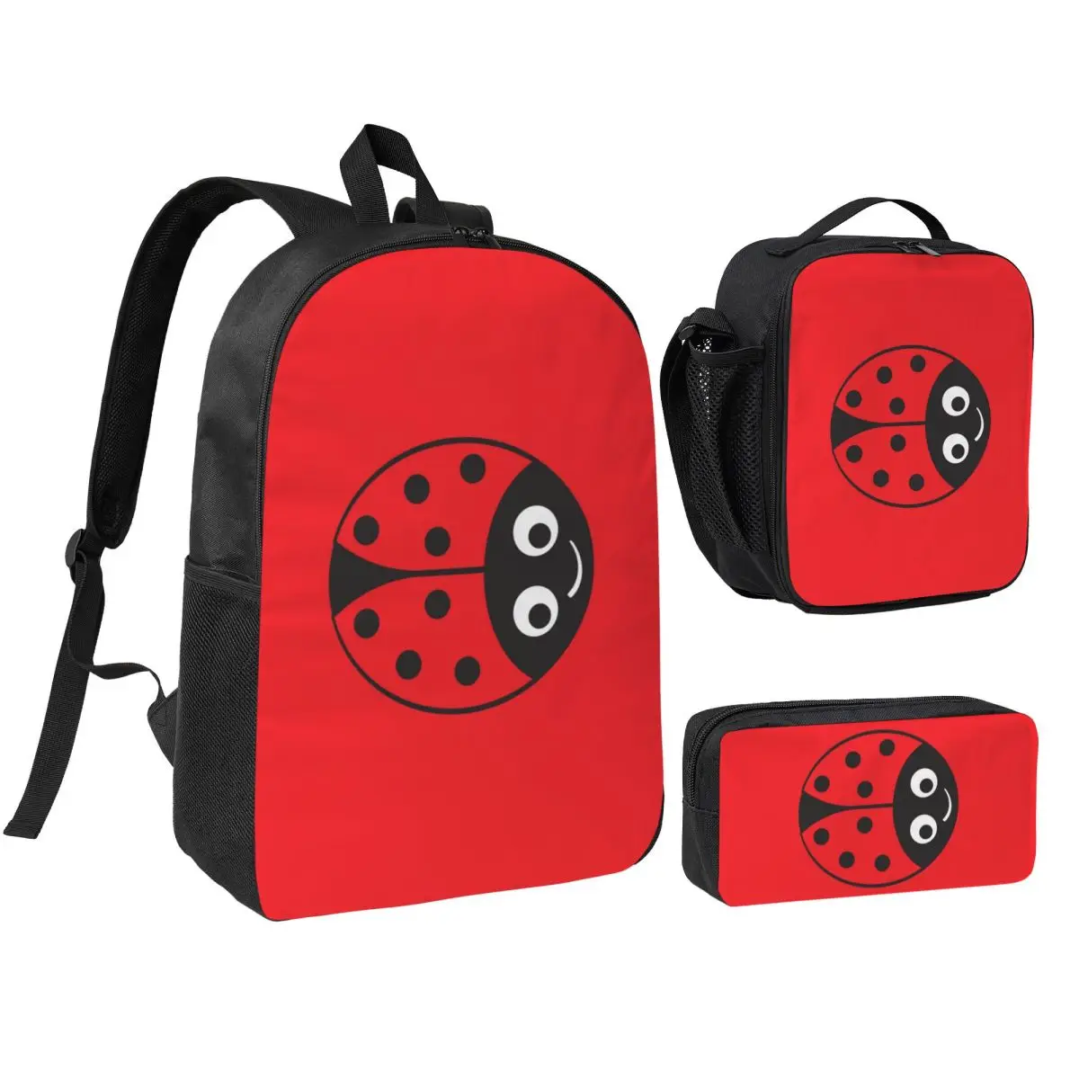 

Ladybug Girl Backpack Boys Girls BookBag School Bag Shoulder Bags 3ps Insulated Lunch Bag Pencil Case