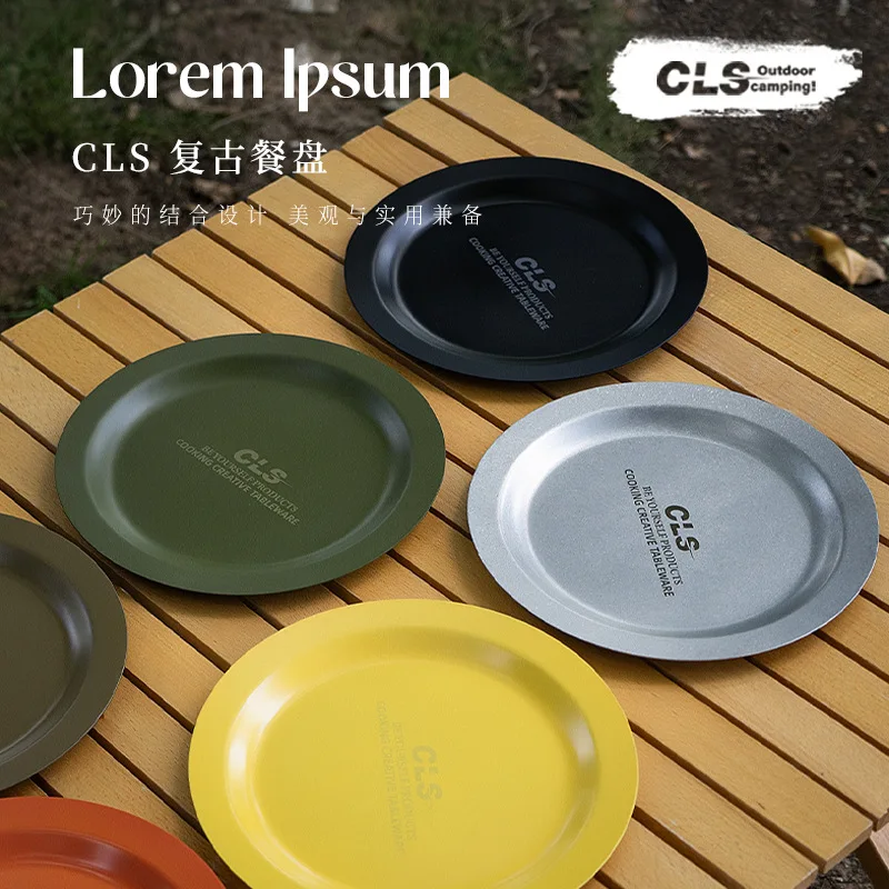 

304 Stainless Steel Camping Plates - Stackable Vintage Picnic Dishware, Non-Stick Coating, Lightweight Outdoor Dinnerware | L