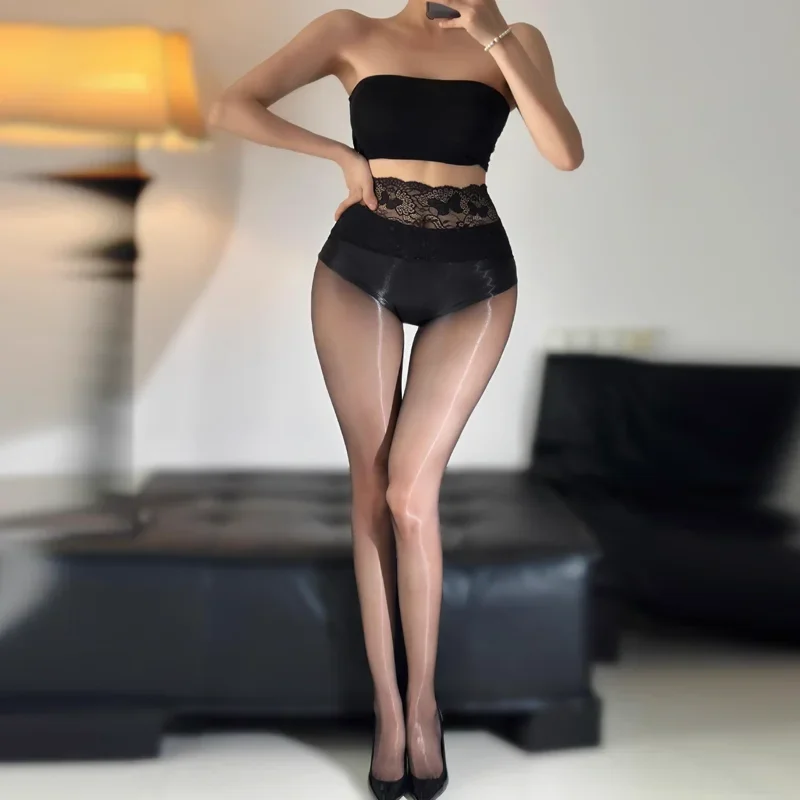 

Lace Patchwork Tights Women 0.01D Ultra-thin Oil Shiny Elastic Silky Pantyhose Bare Legs Anti-hook Sexy Hosiery Clubwear