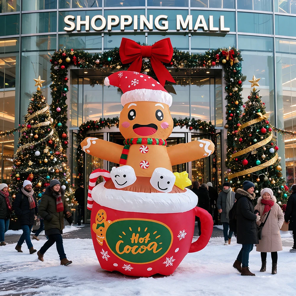 6FT Christmas Inflatables Gingerbread Inflatables Outdoor Decorations Cute Christmas Blow Up Decorations for Indoor Garden Lawn