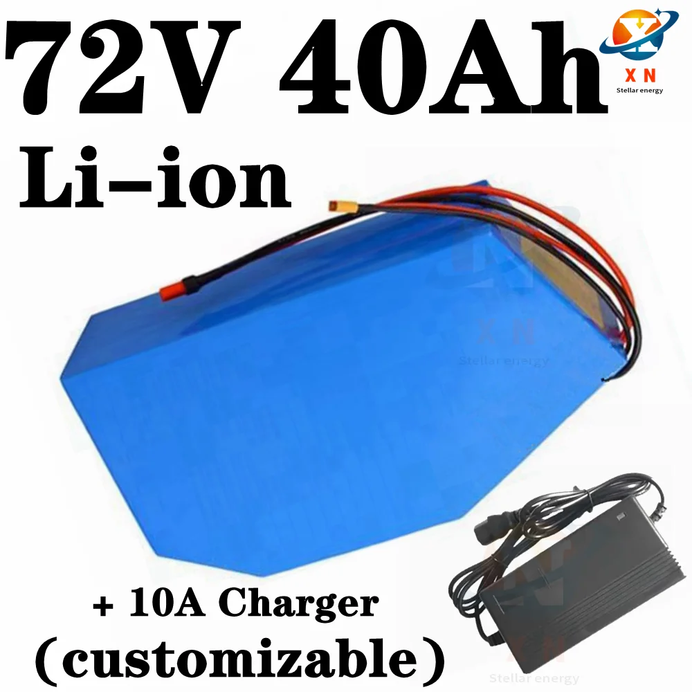 72v 40Ah lithium ion triangle battery BMS li ion for 5000w Mountain Bike scooter Motorcycle + 10A charger