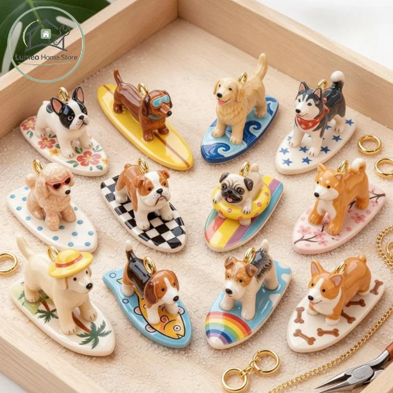 Beach Surfing Dog Pendant Golden Dachshund Corgi Charm Handmade DIY Jewelry for Earring Keychain Craft Making
