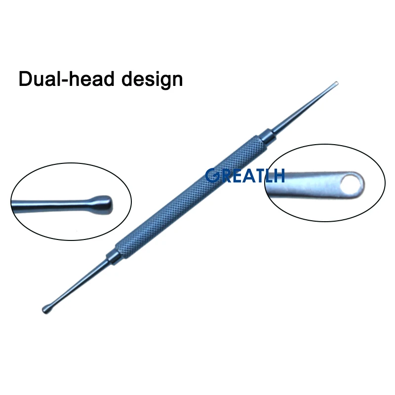 Abaisse scléral à Double extrémité en titane et acier inoxydable, instrument chirurgical ophtalmique, droit/incurvé/avec trou, 130mm de Long, 1 pièce