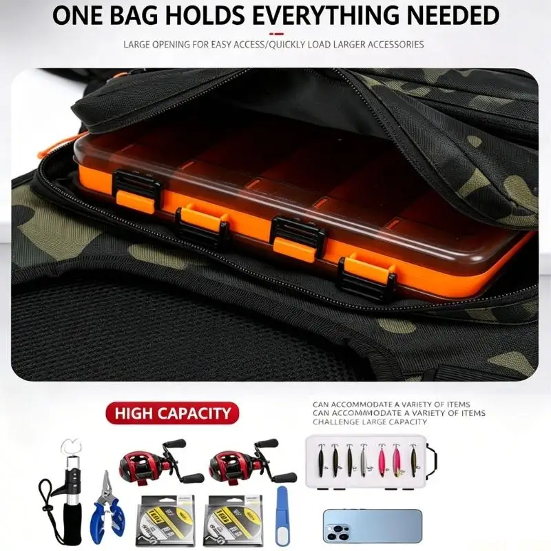U2JB Multiple Compartment Scratchproof Bag Chest Pack Fishing Chest Bag Splashproof Bags with Reflective Strips
