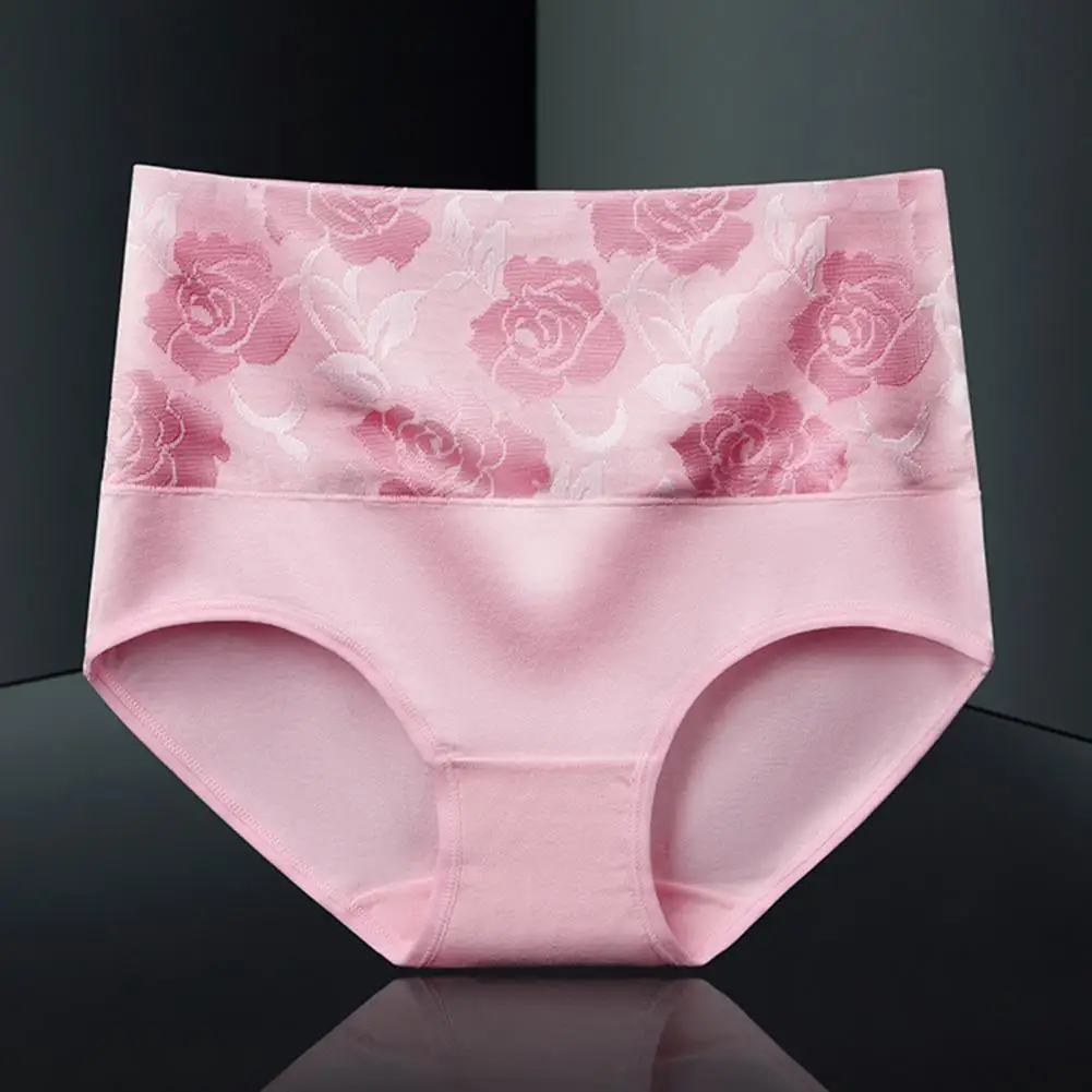 Women's Underwear High Waist Tummy Control Butt Lifting Flower Antibacterial Belly Protection Women's Underwear Briefs