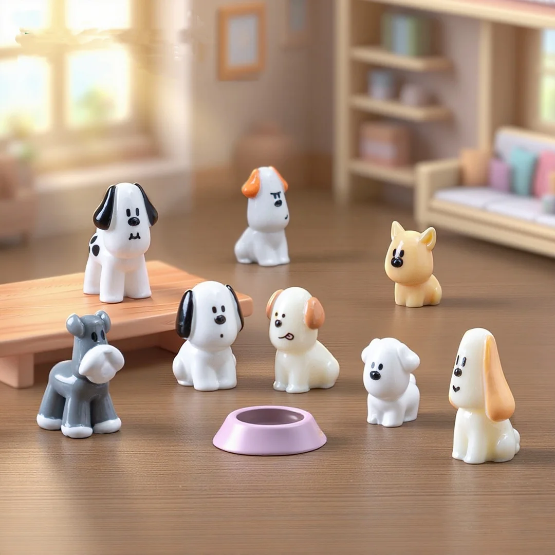 10PCS Cute Dog puppy Resin Garden Mushroom Figurines Flower Pinecone House Flower Bonsai Decoration Micro Landscape Ornaments