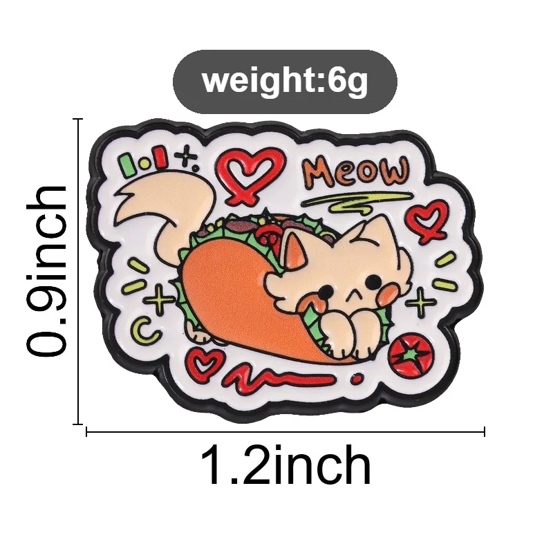 Cute Cartoon Burrito Cat Enamel Pin, Funny Food Kitten Badge, Fashion Clothes Backpack Accessory, Gift for Cat Lovers