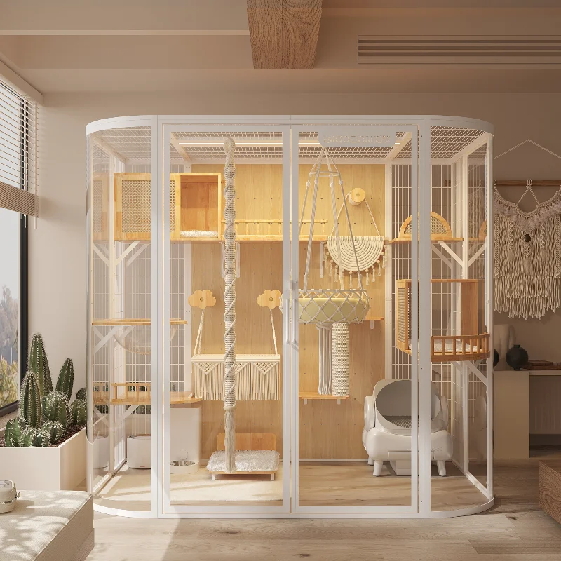 

Meow Zan Bohemian Wind Cat Villa Solid Wood Luxury High-end Panoramic Large Space House Cat Cage Glass Cabinet