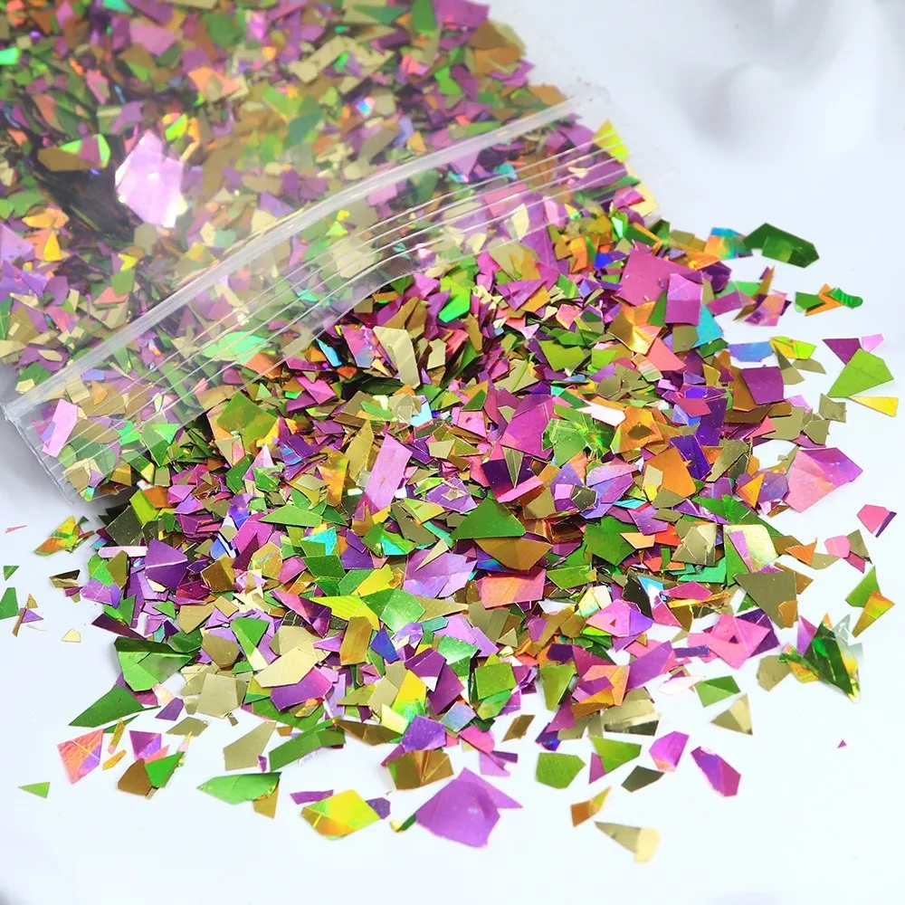 Iridescent Nail Art Sequins Irregular Shape 3D Holographic Nail Decorations Shiny Fragment Broken Glass Sequins DIY Nail Art