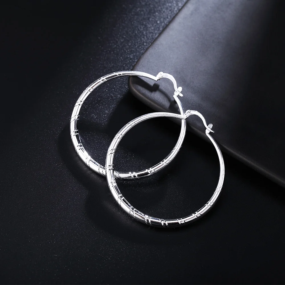 

Fine 3/4/5/6cm big 925 Sterling Silver circle hoop earrings for women high quality Fashion party Jewelry Christmas Gift Wedding