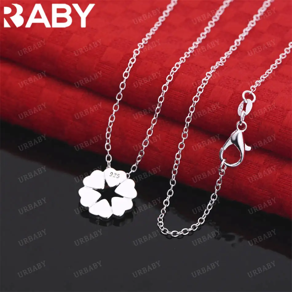 

URBABY 40-75cm 925 Sterling Silver Love Flower Pendant Necklace For Women Charm Trend Birthday Gifts Fashion Party Fine Jewelry