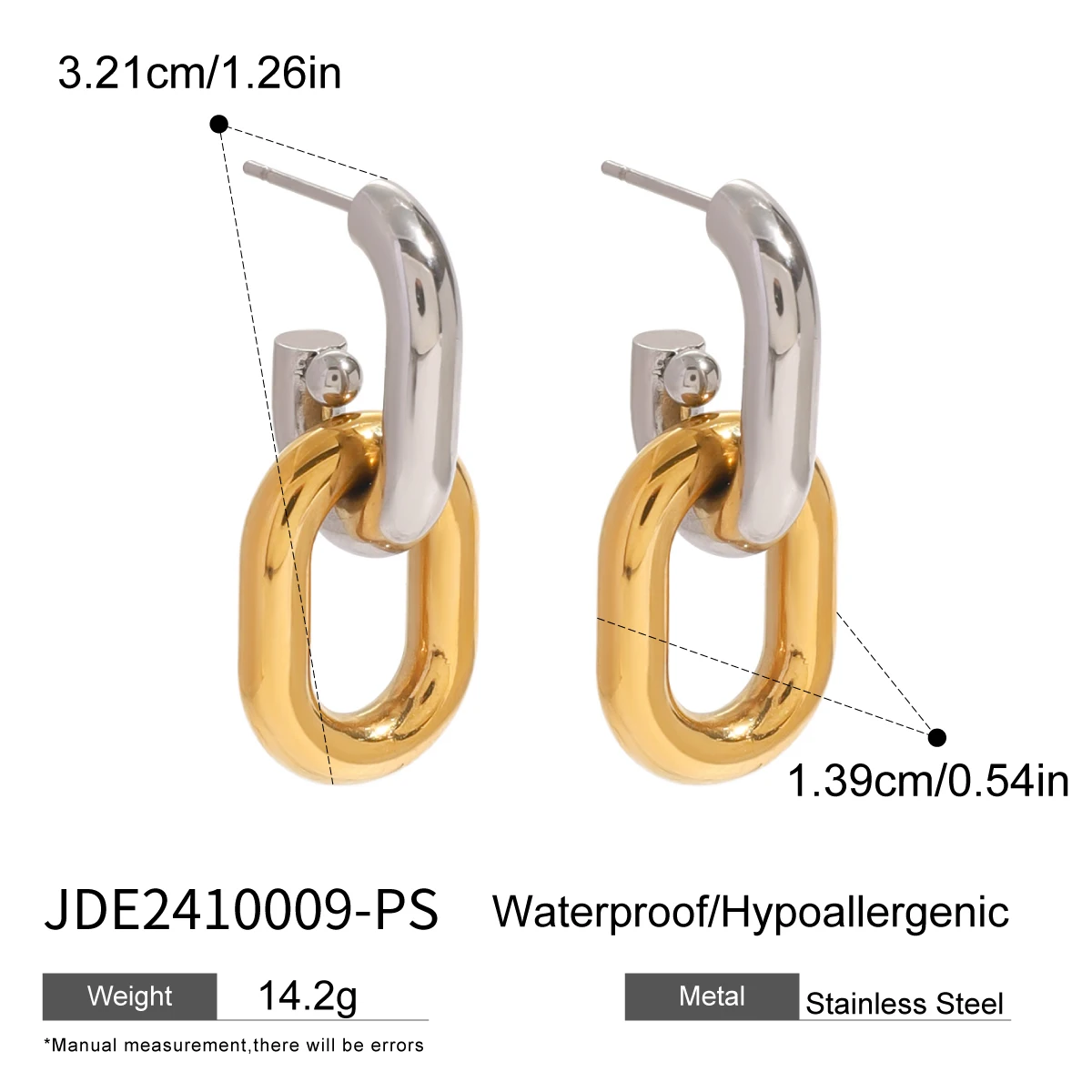 LD 18k Gold Silver Stainless Steel Two Tone Chain Hoop Earrings Retro Knocker Earrings Contemporary