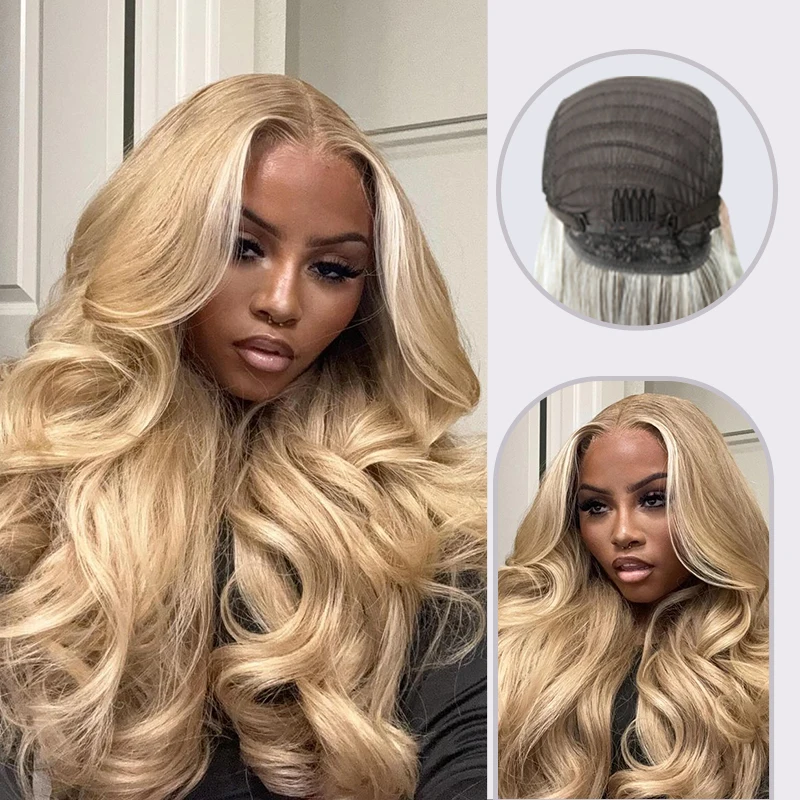 Ombre Brown Light Blonde Platinum Long Natural Wavy Middle Part Hair Wig Cosplay Natural Heat Resistant Synthetic Wig for Women