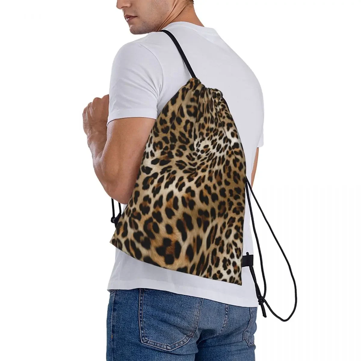 Mochila con patrón de leopardo para estudiantes, bolso deportivo multifunción con cordón, portátil, de viaje