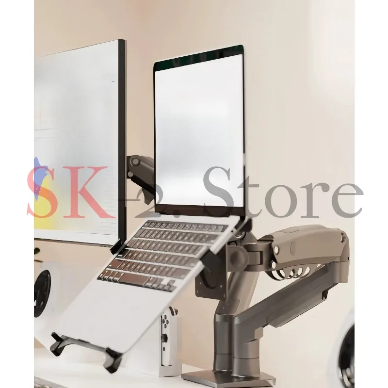 Dual-screen monitor holder, notebook holder, rotating telescopic belt, tray lifting adjustment