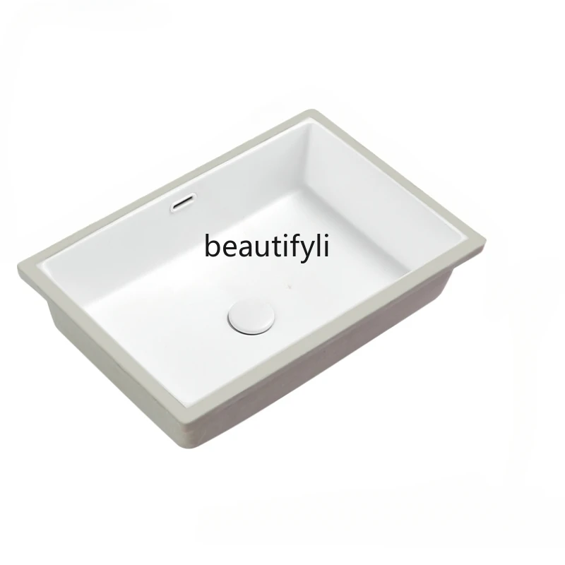 Milky White Drop-in Sink Household Matte Ceramic Basin Single Basin Square Balcony Small Size Basin Wash