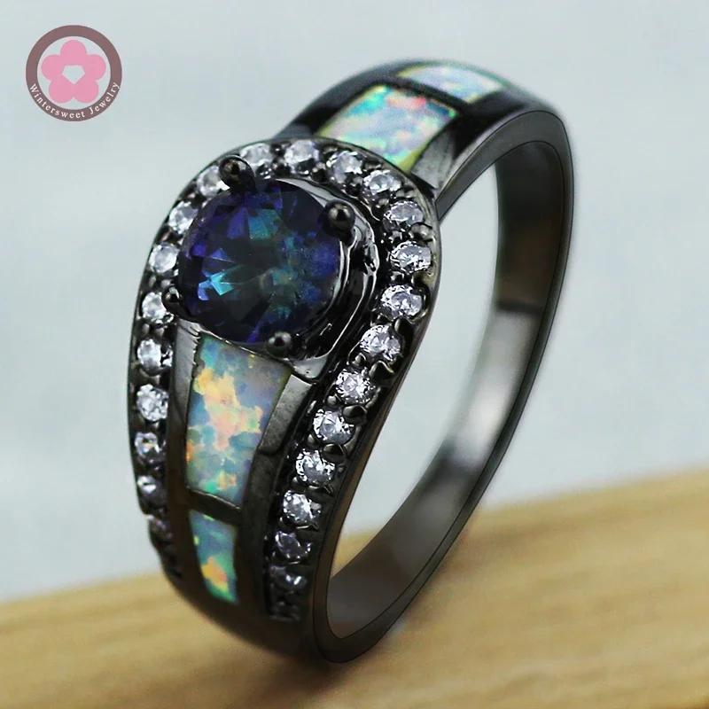 

JLR-348 Trendy 10 kt Black Gold Plated Rainbow Crystal & Fire Opal Rings For Women Hot Sale Fashion Jewelry Party Cock Ring