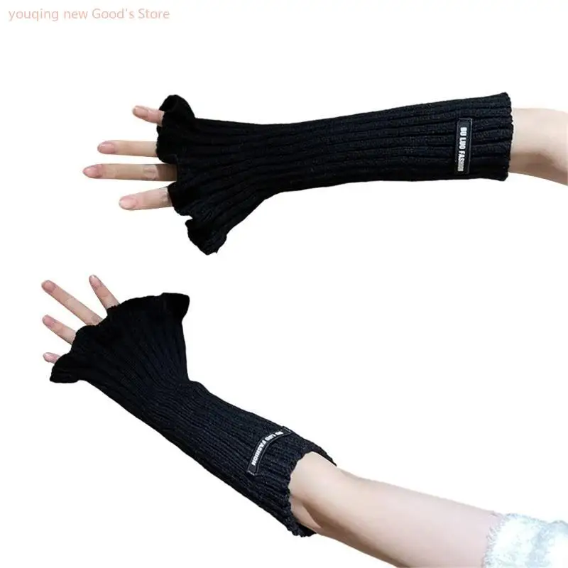 

49ME Winter Warm Gloves Stretchy Mittens Adult Knitted Arm Warmer Fingerless Gloves Knit Gloves for Cold Weather Cycling
