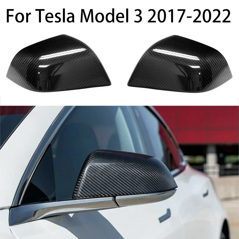 

For Tesla Model 3 2017 2018 2019 2020 2021 2022 Real Dry Carbon Fiber Car Rearview Side Mirror Covers Cap Add on Style parts