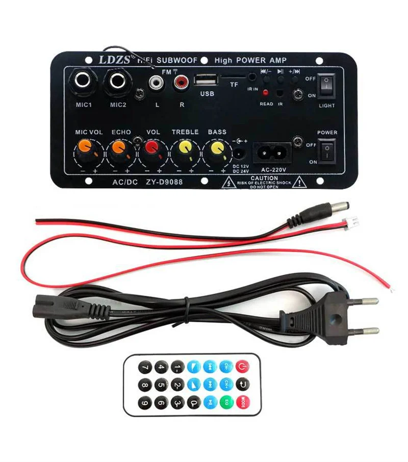 Audio Amplifier Board Dual Mic Karaoke Subwoofer Built-in bluetooth-compatible Car Speaker Amp Amplifier 12V 24V 110V 220V