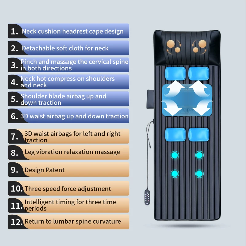 Upgrade Groot gebied Trillingen Airbag Schommel Verwarmde nekmassager Volledige lichaamsmassagemat Matras Tractie Lumbale met afstandsbediening