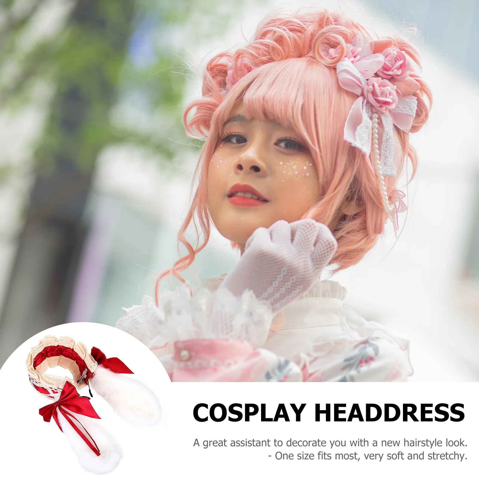 

Cute Rabbit Ears Hair Accessory Premium Cloth Women Headwear Breathable Comfortable Lolita Headdress Photo Prop Pink Hairb One
