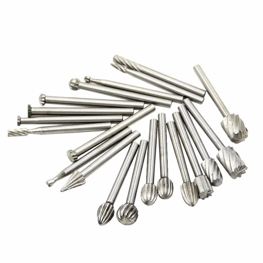 20Pcs High-Speed Steel Rotary Burrs Set 40mm Length 3mm Shank High-Speed Steel Burrs Multi-Purpose Durable Milling Cutter Set