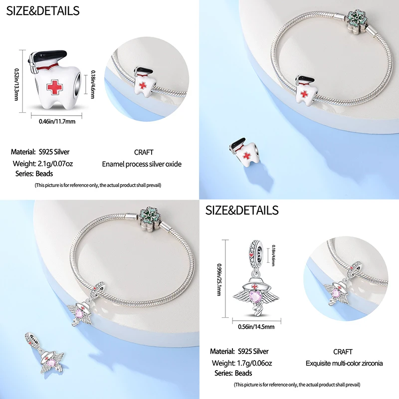 New 925 Sterling Silver Medical Kit Stethoscope Professional Series Charms Beads Fit Pan Original Bracelets DIY Jewelry Gifts