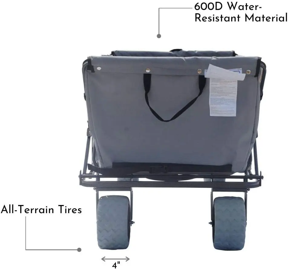 Folding Collapsible Utility Wagon, Extra-Large Wagon with All-Terrain Wheels, Grey