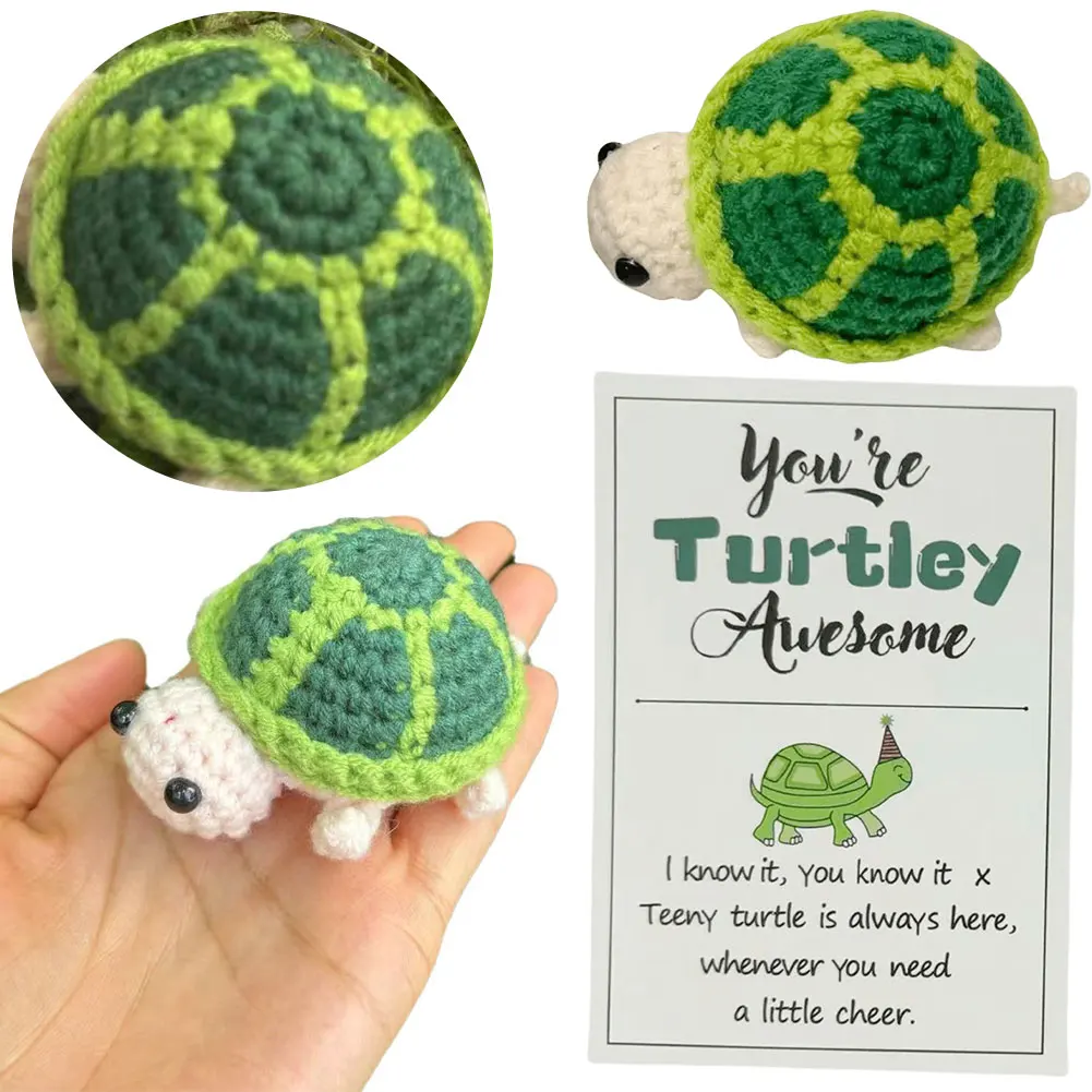 Knitted Positive Turtle Doll Handmade Emotional Support Positive Crochet Sea Turtles Gifts for Christmas New Year Birthday