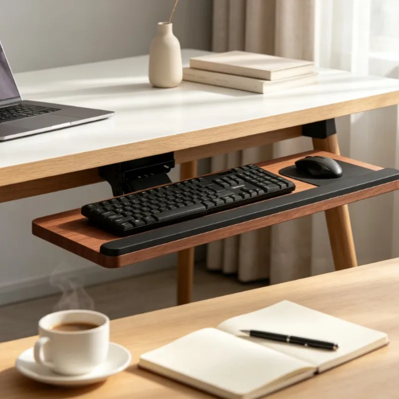 Adjustable Keyboard Tray with Rotatable Stand, Under Desk Sliding Drawer & Mouse Pad, Ergonomic Computer Organizer for Workspace