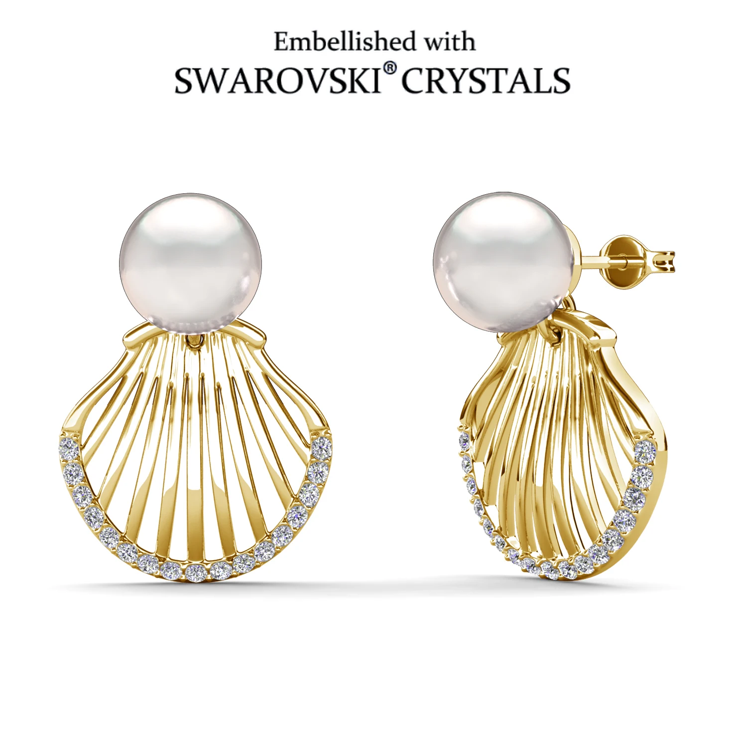 

Shell Drop Earrings Embellished with Swarovski Crystals Copper Rose Gold Plated Women Jewelry Bridal Beach Gift