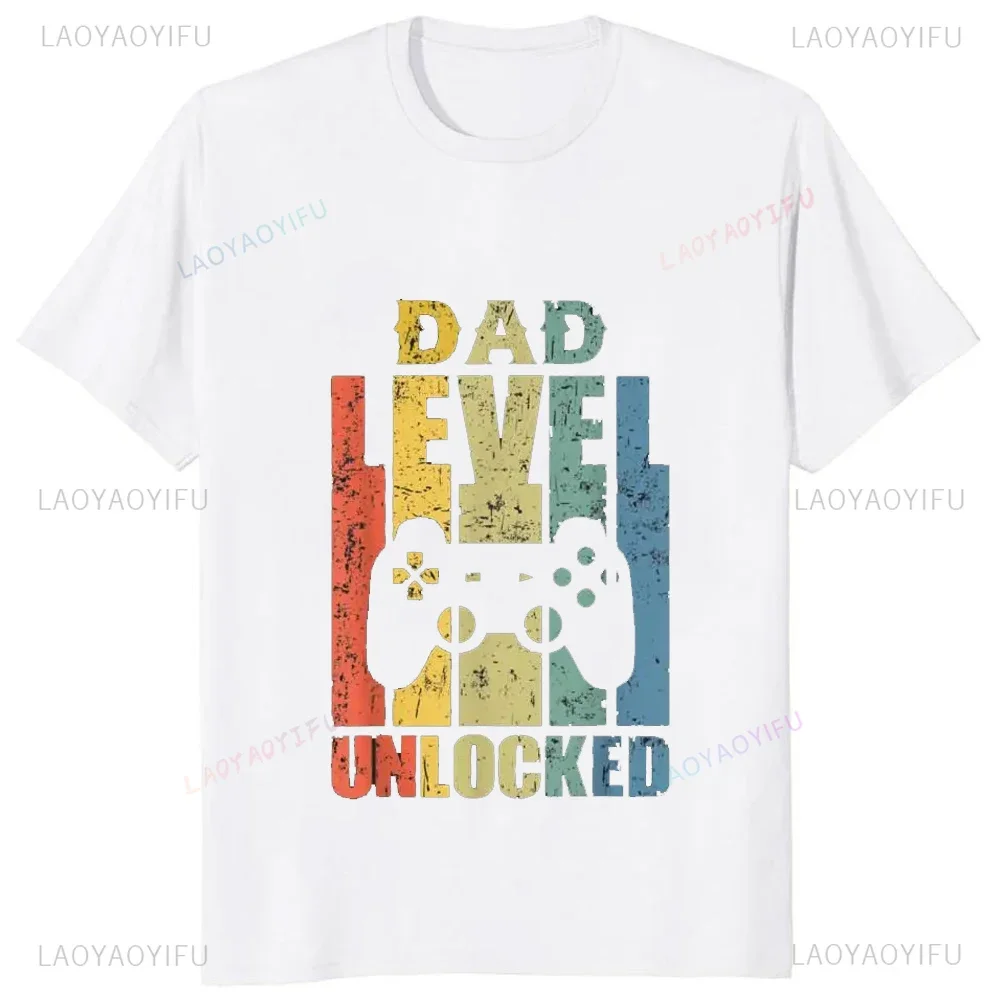 Funny Printed Dad Level Unlocked Soon To Be Father T-Shirt Casual Fashion Streetwear Hip Hop Man Tshirt Harajuku Style Y2k Tees